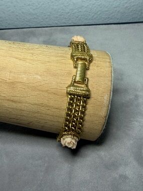 Gold-Tone Multi-Chain Bracelet with Pale Pink Rose Accents